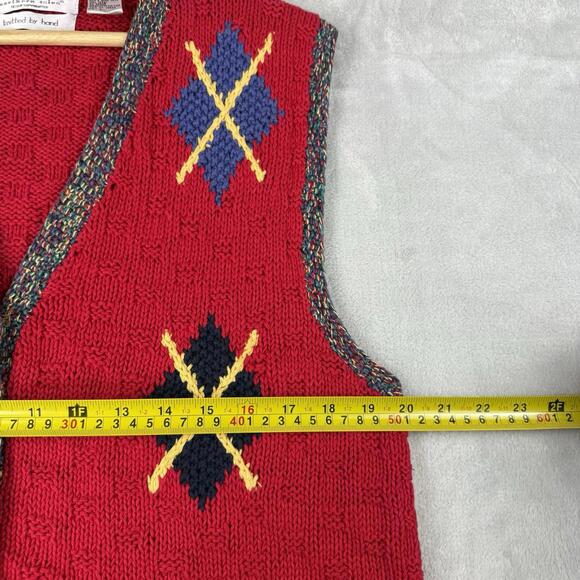 Vintage Northern Isles Portraits Hand Knit Sweater Vest Red Pattern M-L Cottage - Picture 4 of 9